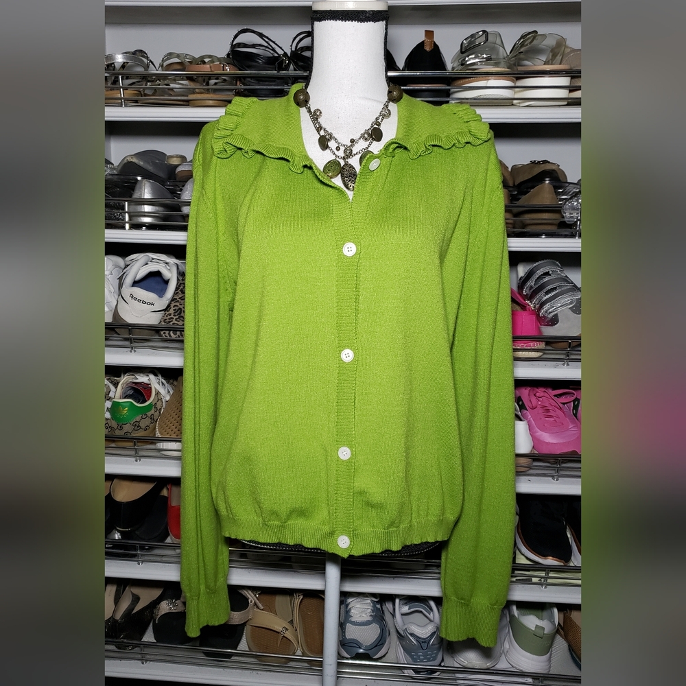 Ruffled Collar Button Up Cardigan
